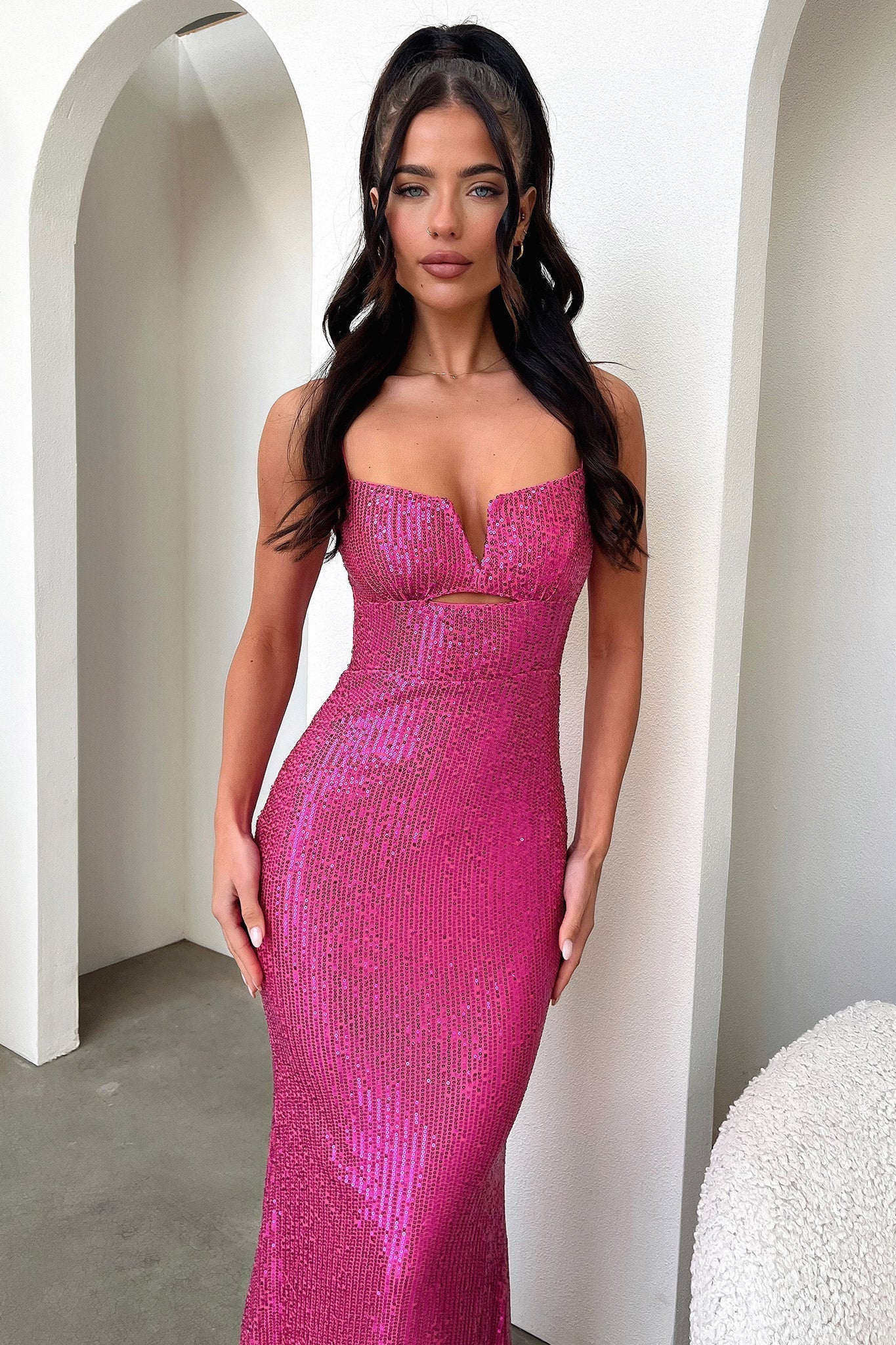 Bonnie Sequin Maxi Dress - Fuksja