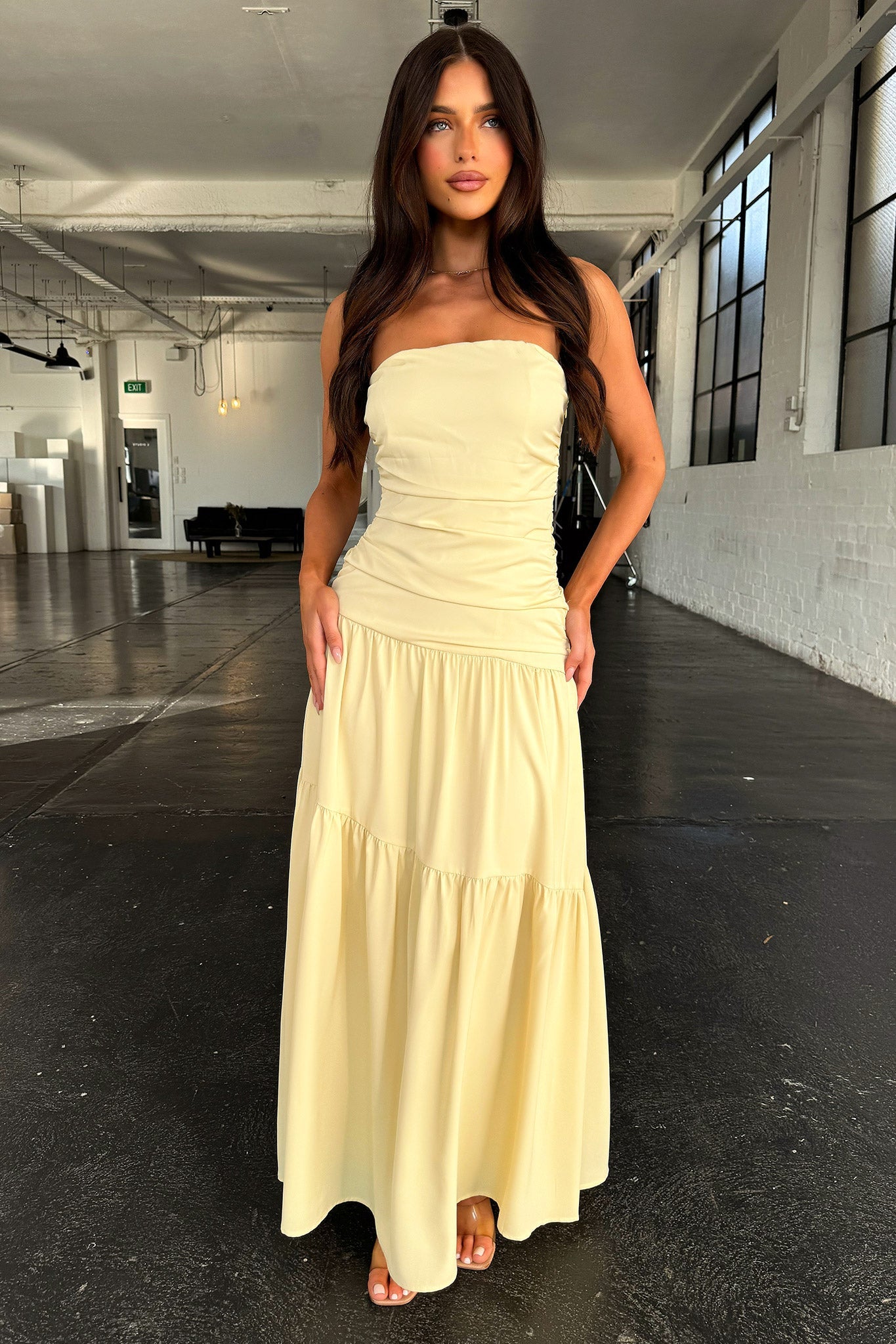 Charlotte Strapless Maxi Dress - Żółta