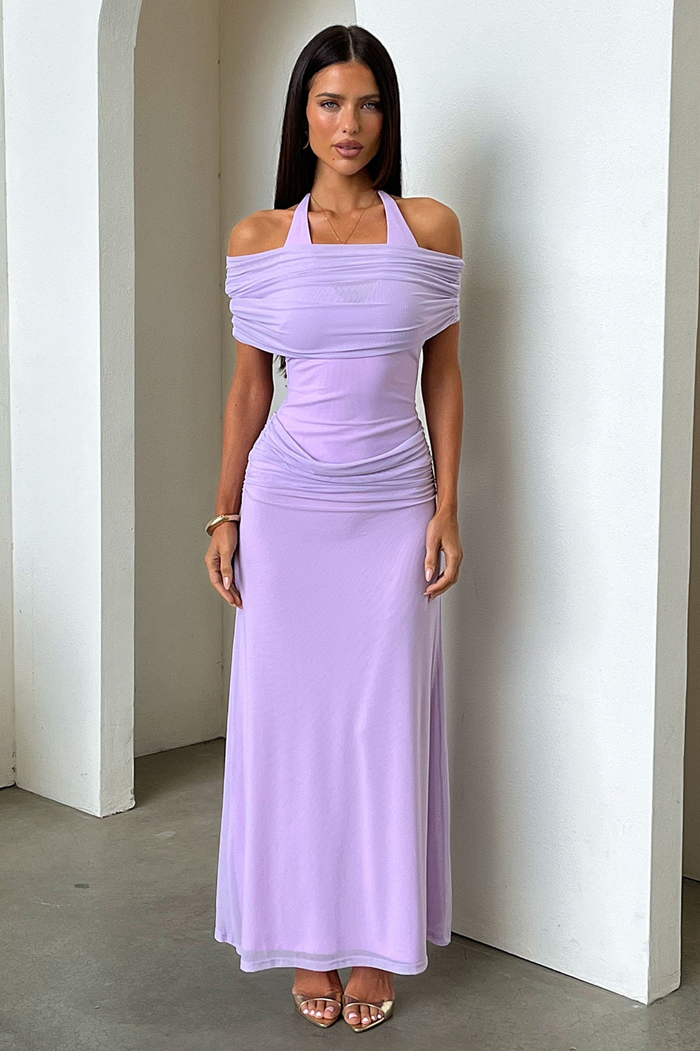 Ellie Halter Neck Maxi Dress - Fioletowa