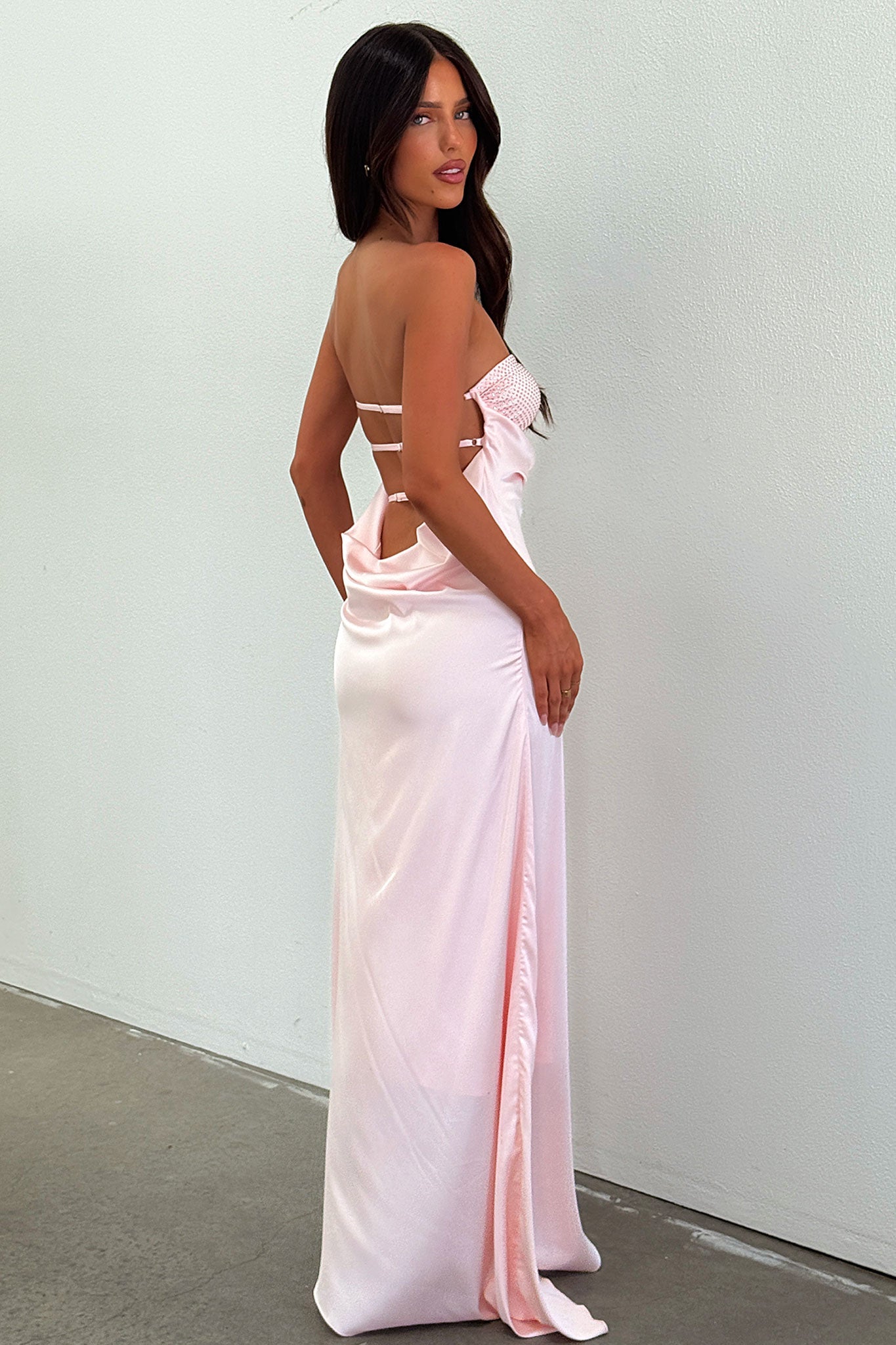 Thora Strapless Satin Maxi Dress - Pudrowy Róż