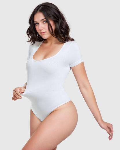 Body de Manga Corta con Escote Cuadrado