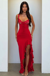 Adorn Lace Bust Maxi Dress - Czerwona