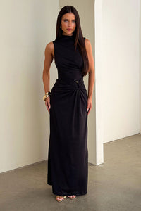 Amaris Mock Neck Maxi Dress - Czarna