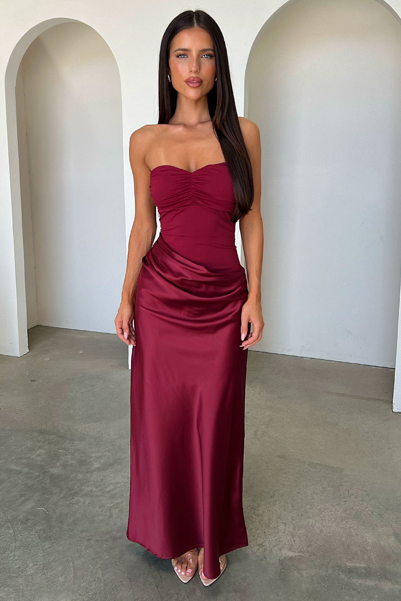 Amery Strapless Maxi Dress - Bordowa