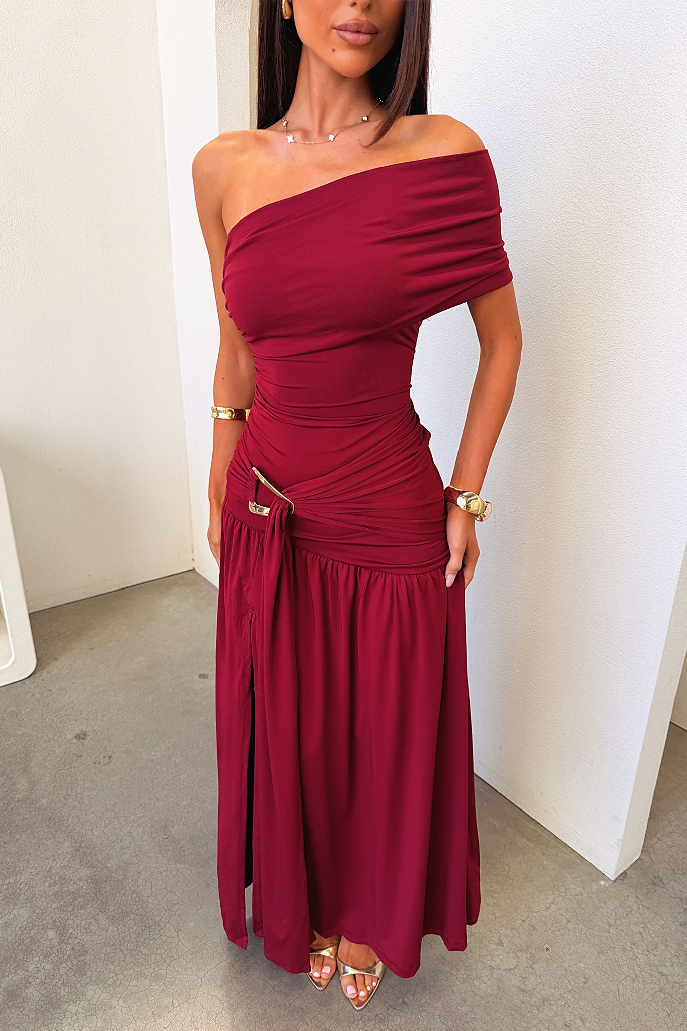 Aveline Strapless Wrap Maxi Dress - Bordowa