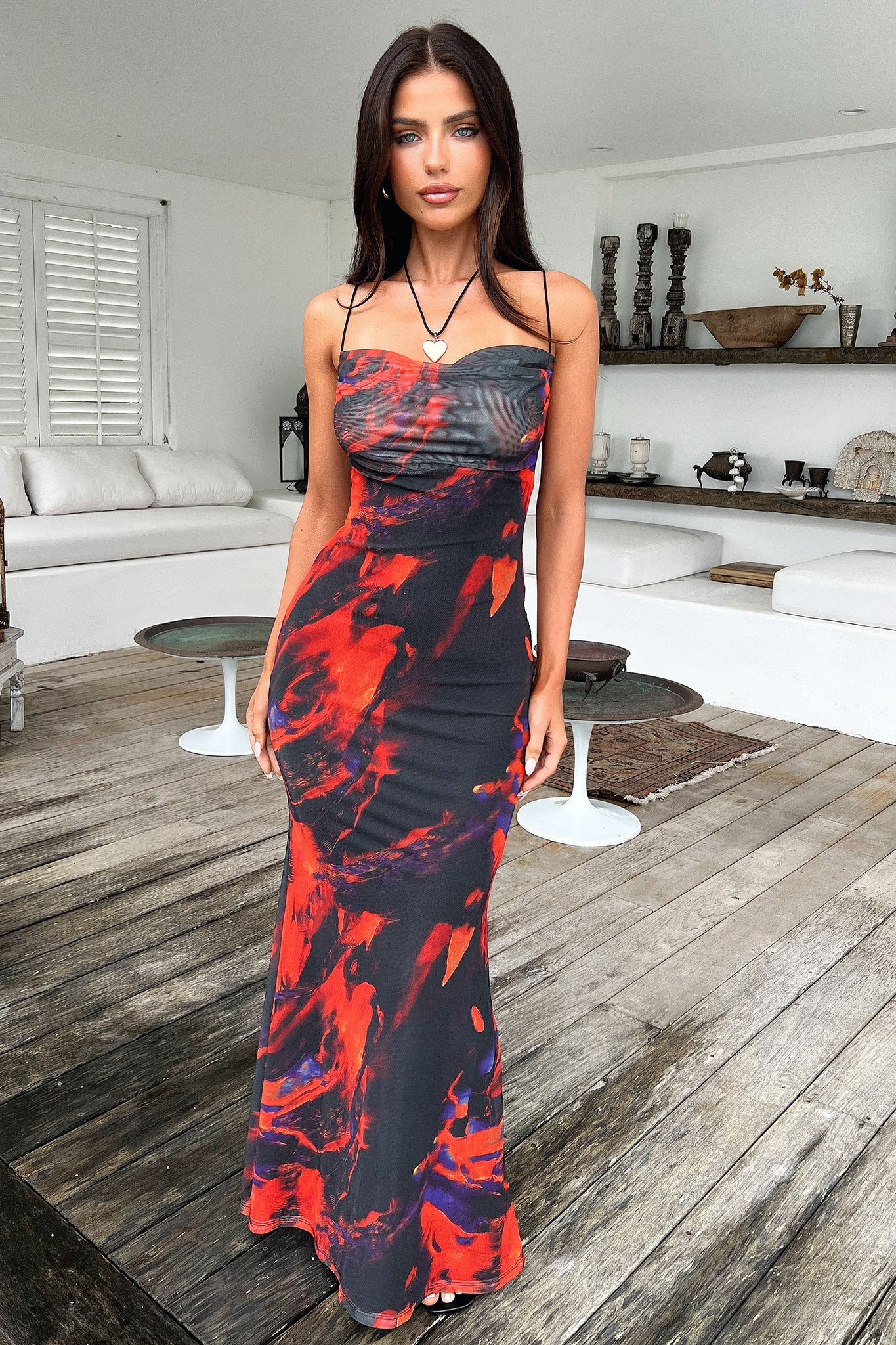 Barb Mesh Maxi Dress - Czarno-Czerwona