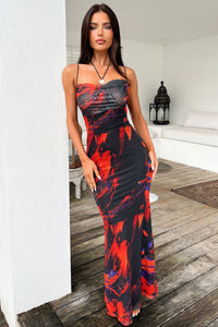 Barb Mesh Maxi Dress - Czarno-Czerwona