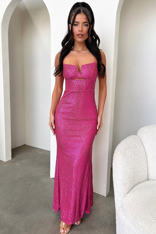 Bonnie Sequin Maxi Dress - Fuksja