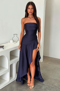 Carly Strapless Satin Maxi Dress - Granatowa
