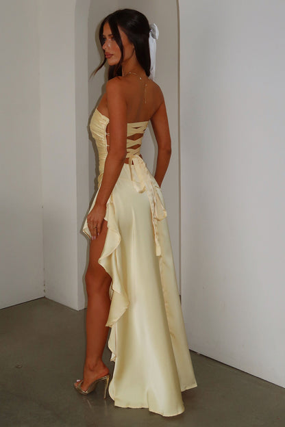 Carly Strapless Satin Maxi Dress - Żółta