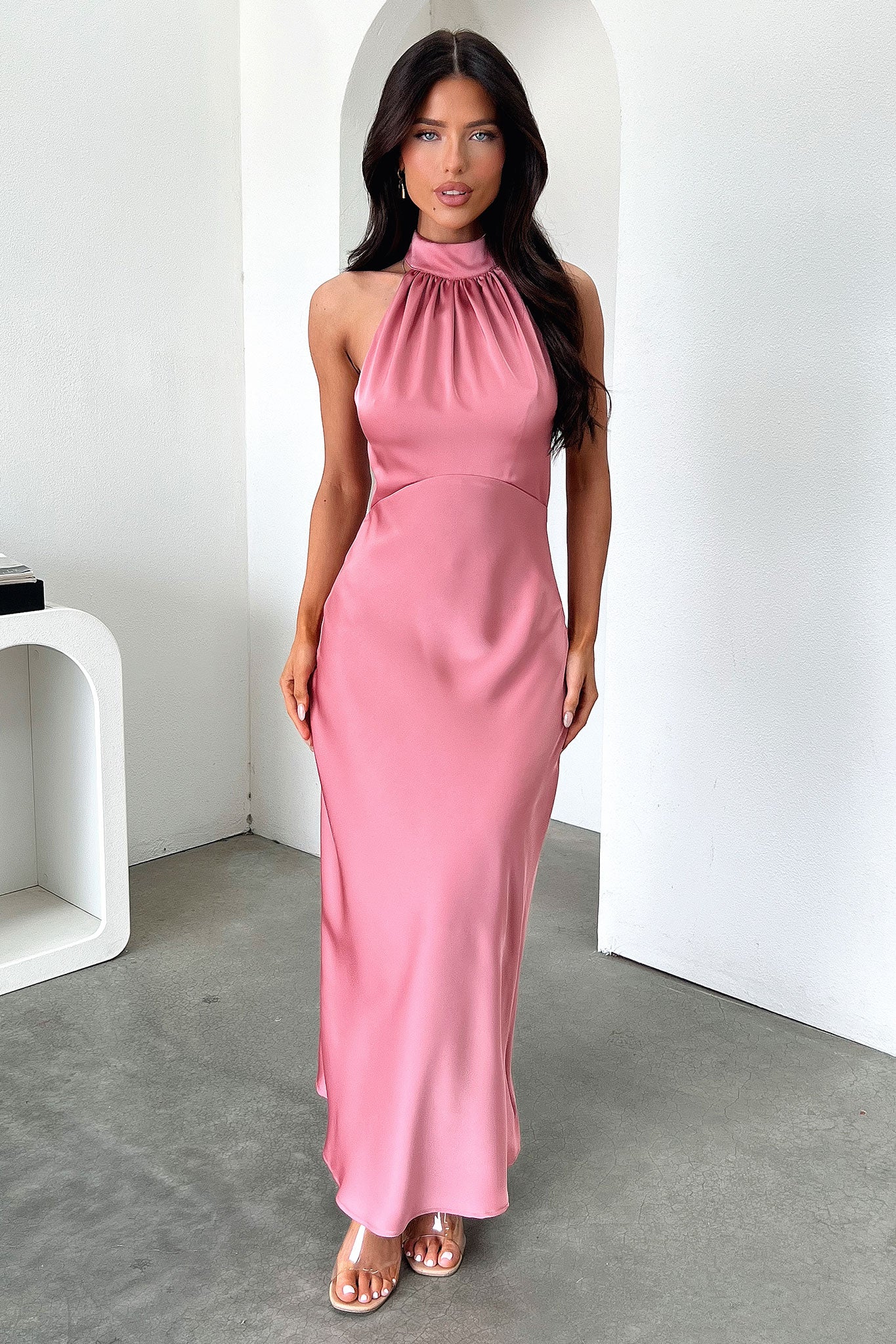 Daphne High Neck Maxi Dress - Różana