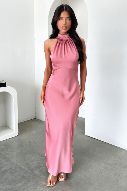 Daphne High Neck Maxi Dress - Różana