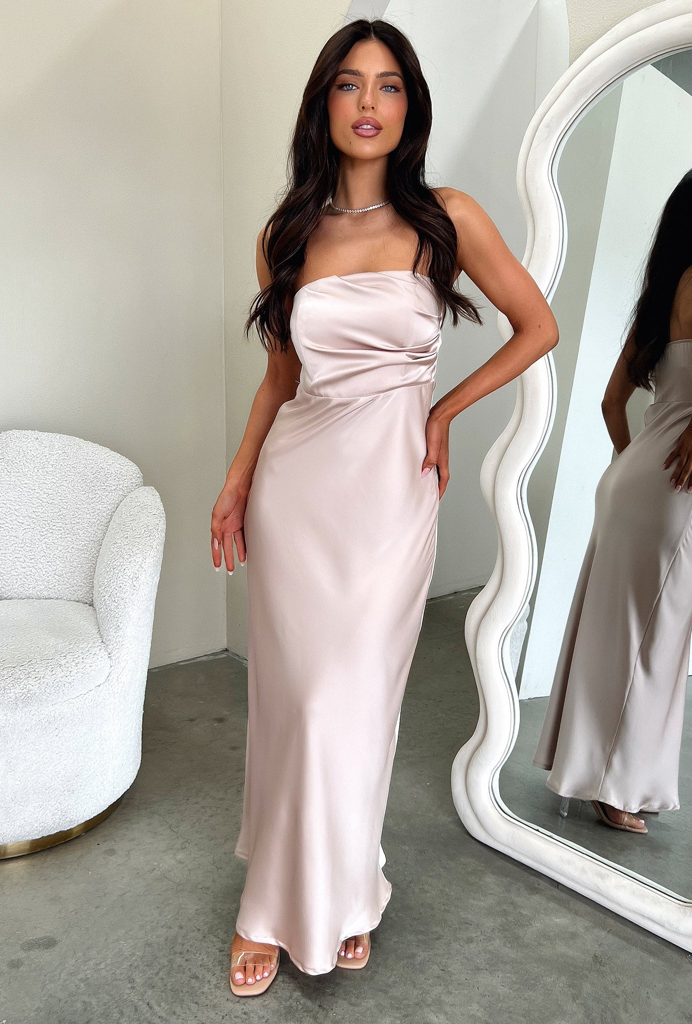 Elio Strapless Satin Maxi Dress - Szampańska