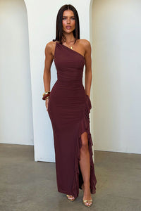 Floretta One-Shoulder Maxi Dress - Brązowa