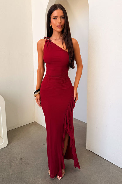 Floretta One-Shoulder Maxi Dress - Bordowa