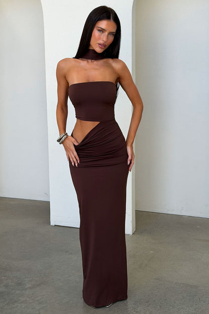 Forbes Strapless Maxi Dress - Brązowa