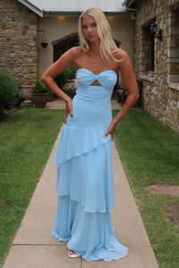 Gretta Strapless Maxi Dress - Niebieska