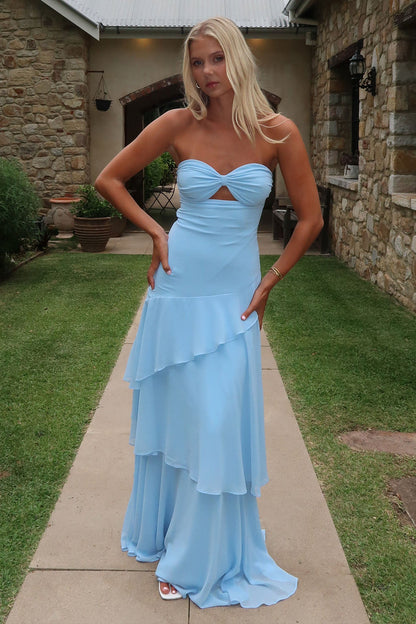 Gretta Strapless Maxi Dress - Niebieska
