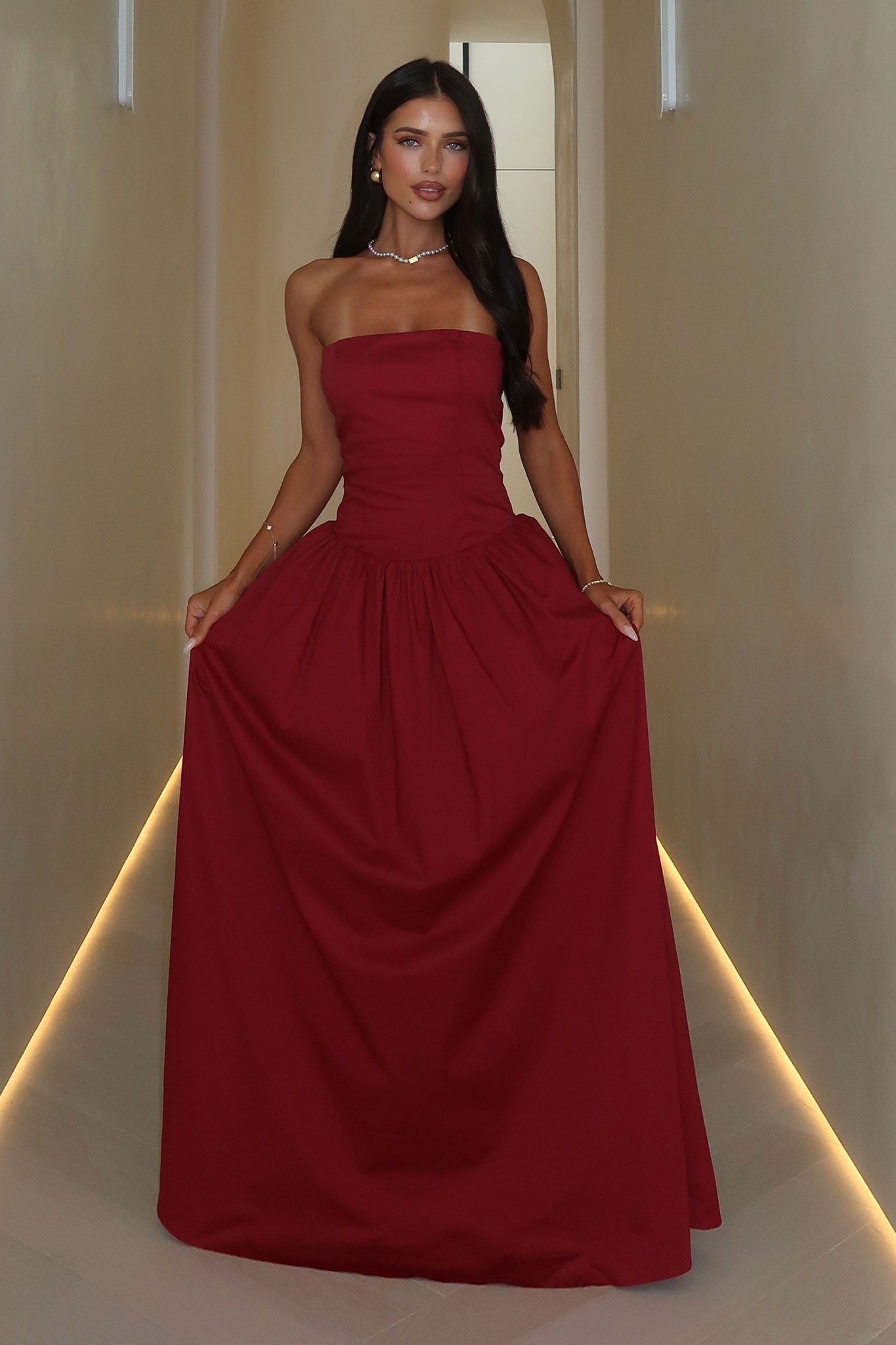 Iridessa Strapless Maxi Dress - Bordowa
