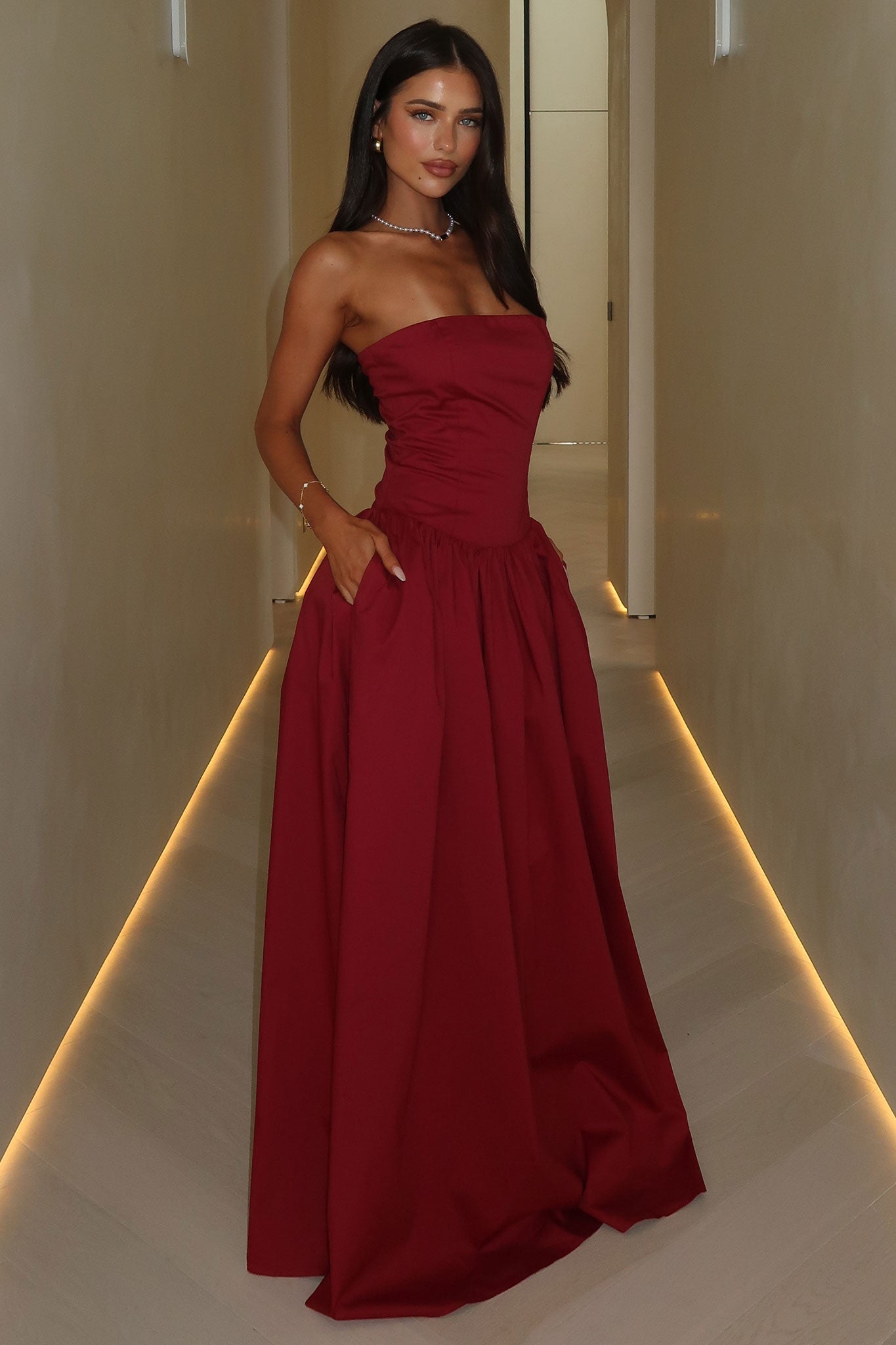 Iridessa Strapless Maxi Dress - Bordowa