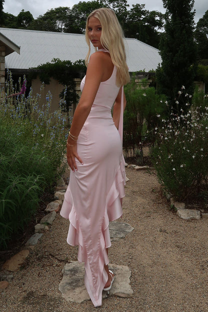 Kara One Shoulder Satin Maxi Dress - Różowa