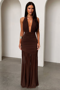 Kova Halter Neck Maxi Dress - Brązowa