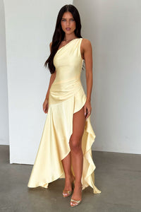 Leni One Shoulder Satin Maxi Dress - Żółta