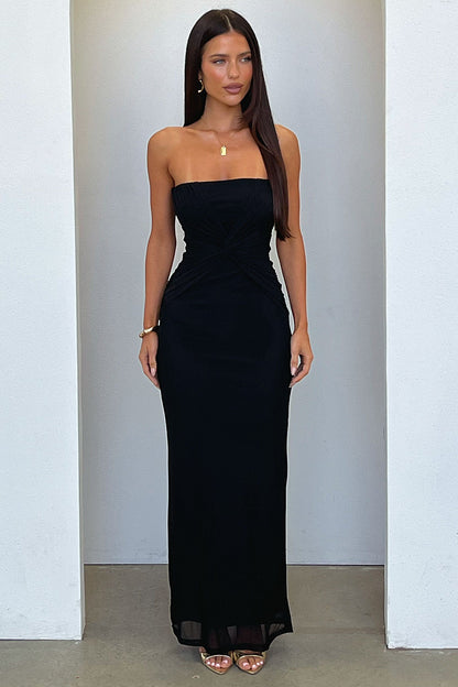 Lennen Strapless Mesh Maxi Dress - Czarna