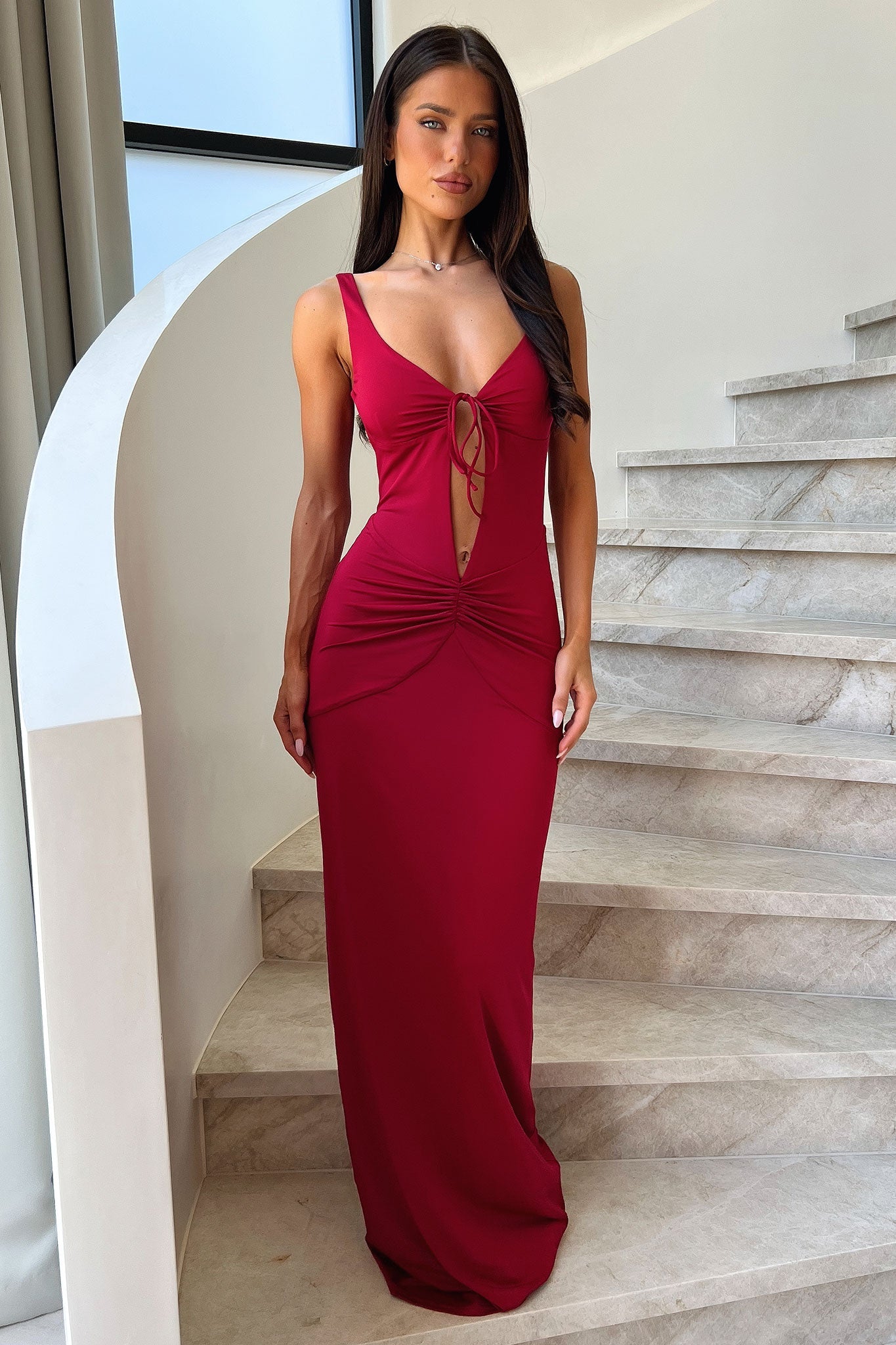 Lilo Keyhole Backless Maxi Dress - Bordowa