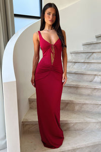 Lilo Keyhole Backless Maxi Dress - Bordowa
