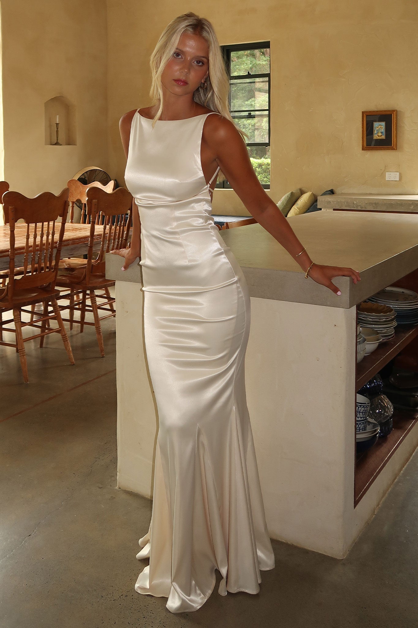 Margot High-Neck Satin Maxi Dress - Żółta
