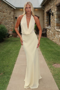 Mirella Plunge Halter Neck Maxi Dress - Żółta