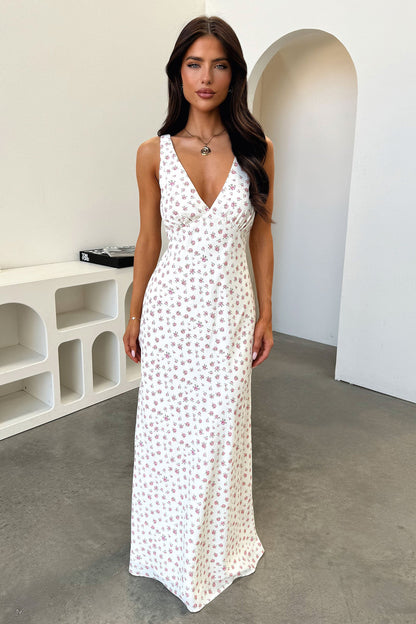 Naf V-Neck Maxi Dress - Kwiatowa Różana
