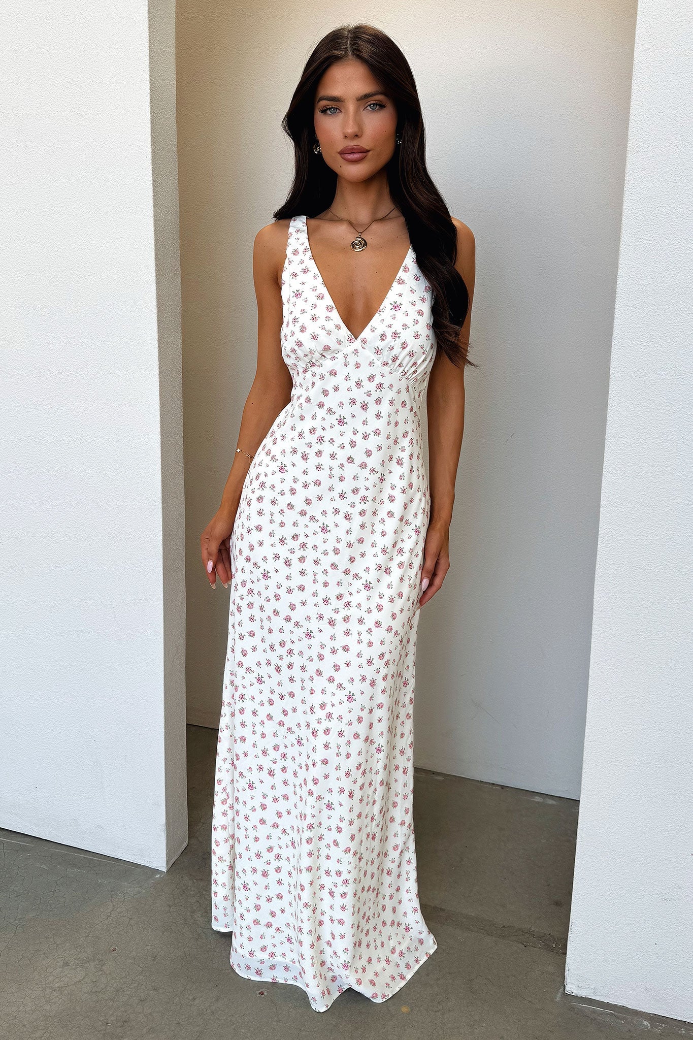 Naf V-Neck Maxi Dress - Kwiatowa Różana