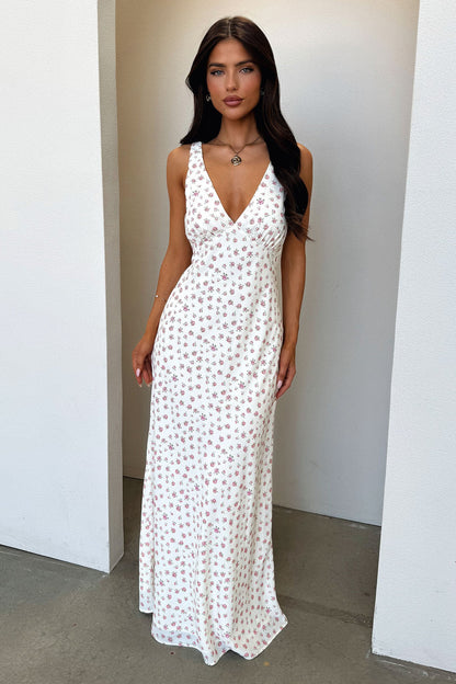 Naf V-Neck Maxi Dress - Kwiatowa Różana