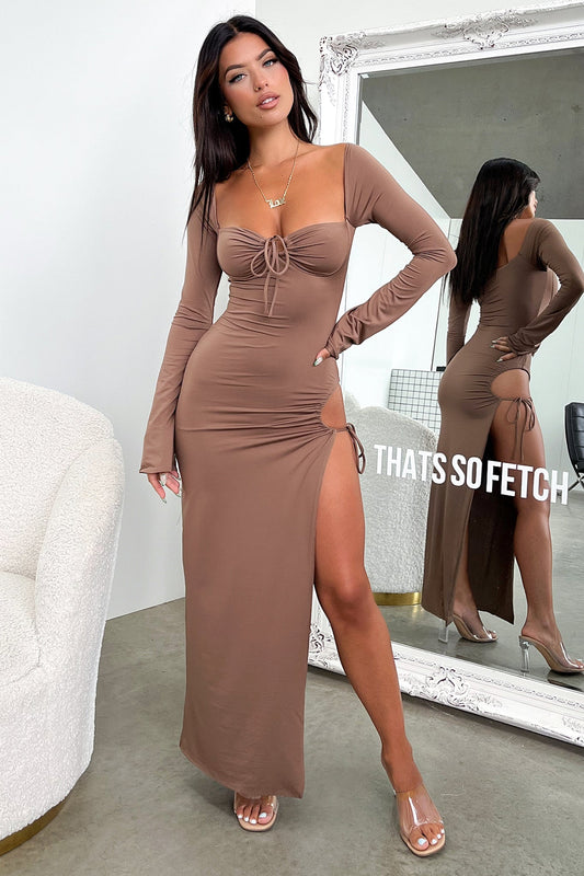 Noor Maxi Dress - Brązowa