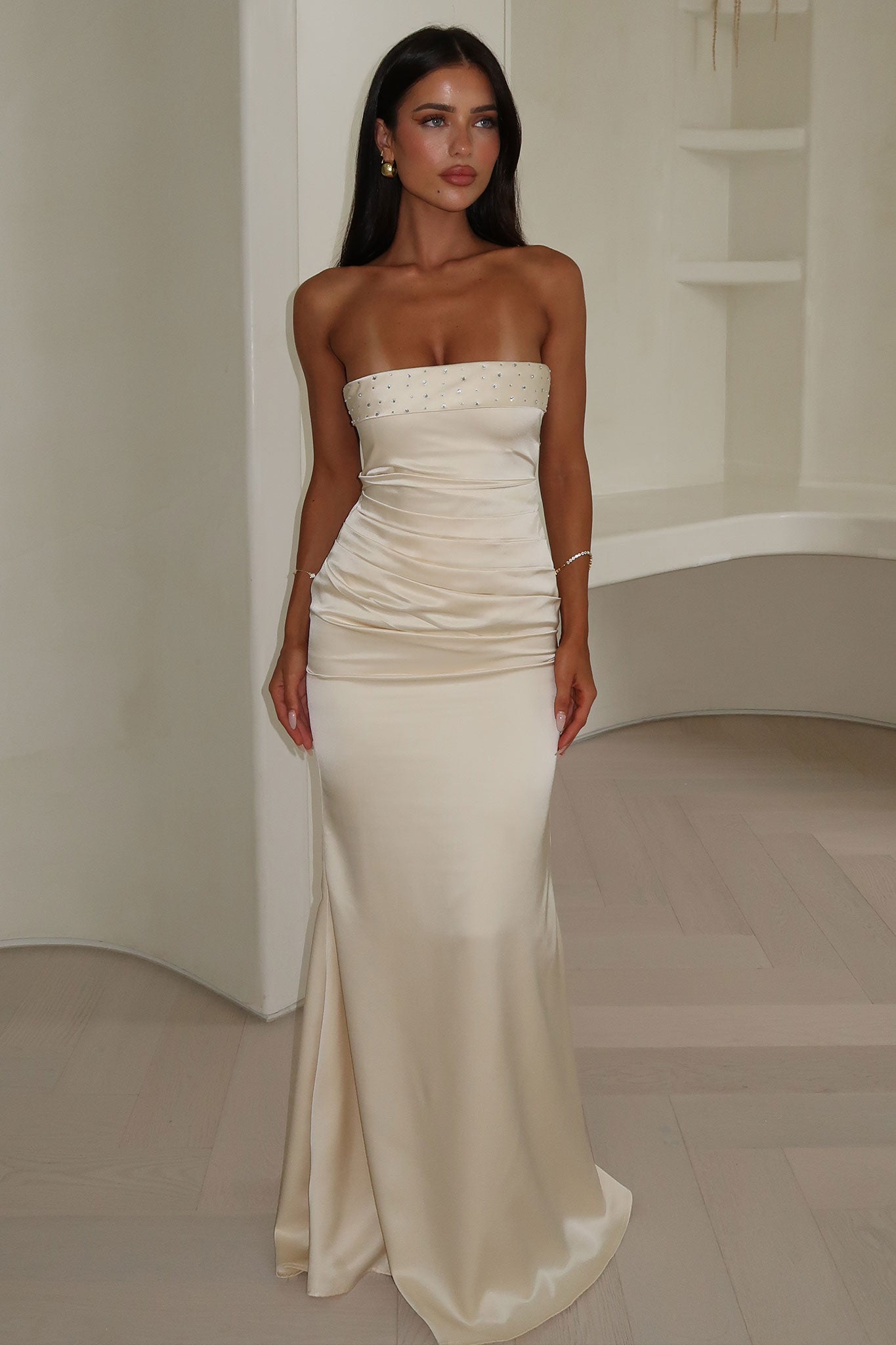 Ophelia Strapless Embellished Satin Maxi Dress - Szampańska