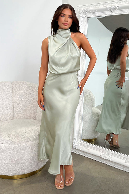 Santorini Maxi Dress - Szałwiowa