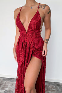 Scarlett Halter Maxi Dress - Bordowa
