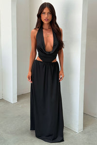 Soraya Plunge Halter Neck Maxi Dress - Czarna