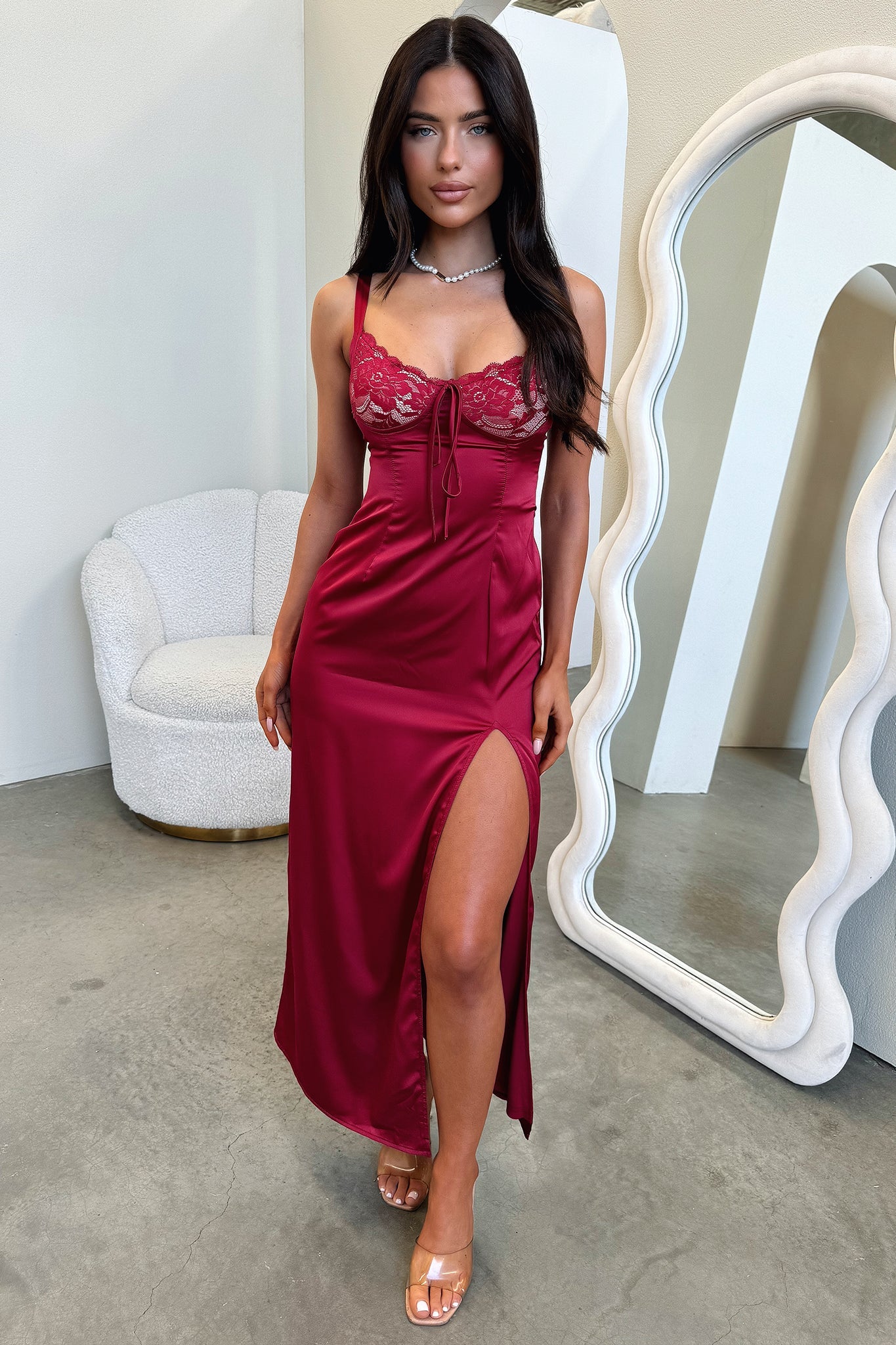 Sorrento Satin Maxi Dress - Czerwona