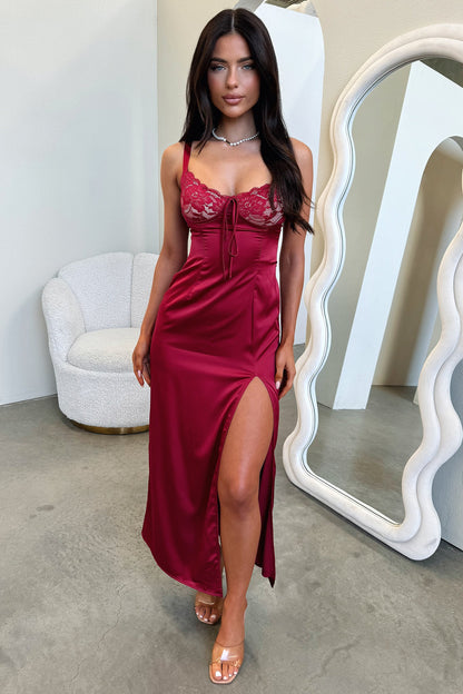 Sorrento Satin Maxi Dress - Czerwona