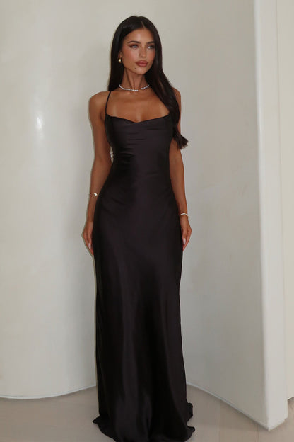 Starlette Cowl Neck Satin Maxi Dress - Czarna