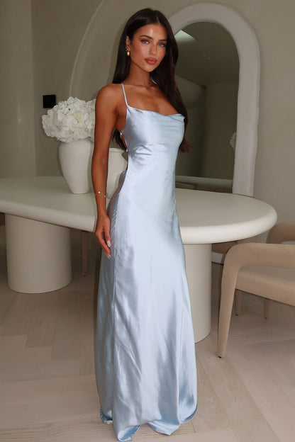 Starlette Cowl Neck Satin Maxi Dress - Niebieska