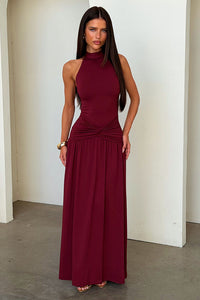 Tallulah High Neck Maxi Dress - Bordowa
